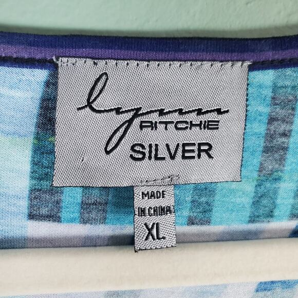 Lynn Ritchie Abstract Geometric Asymmetrical Mixed Media Sheer Tunic Top Size XL - Picture 3 of 7